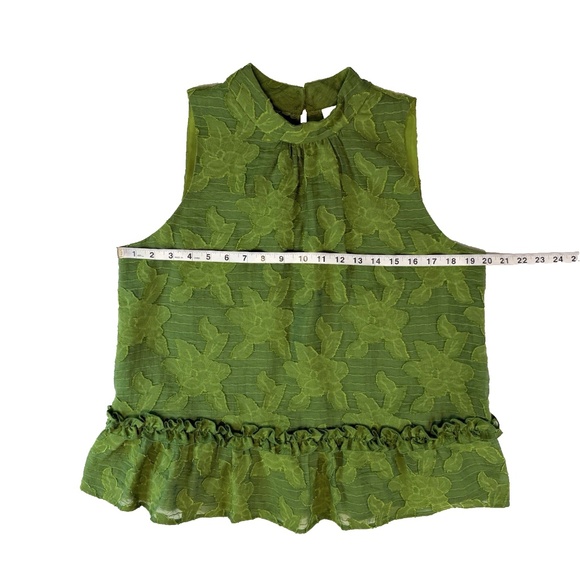 Maeve Anthropologie Women Size 10 Savannah Green Embroidered Swing Blouse Ruffle - Picture 6 of 15